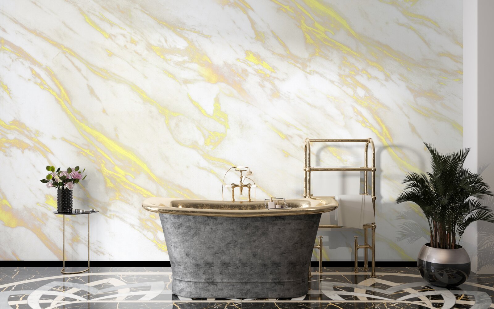 Fototapeta biely mramor so zlatým odtieňom