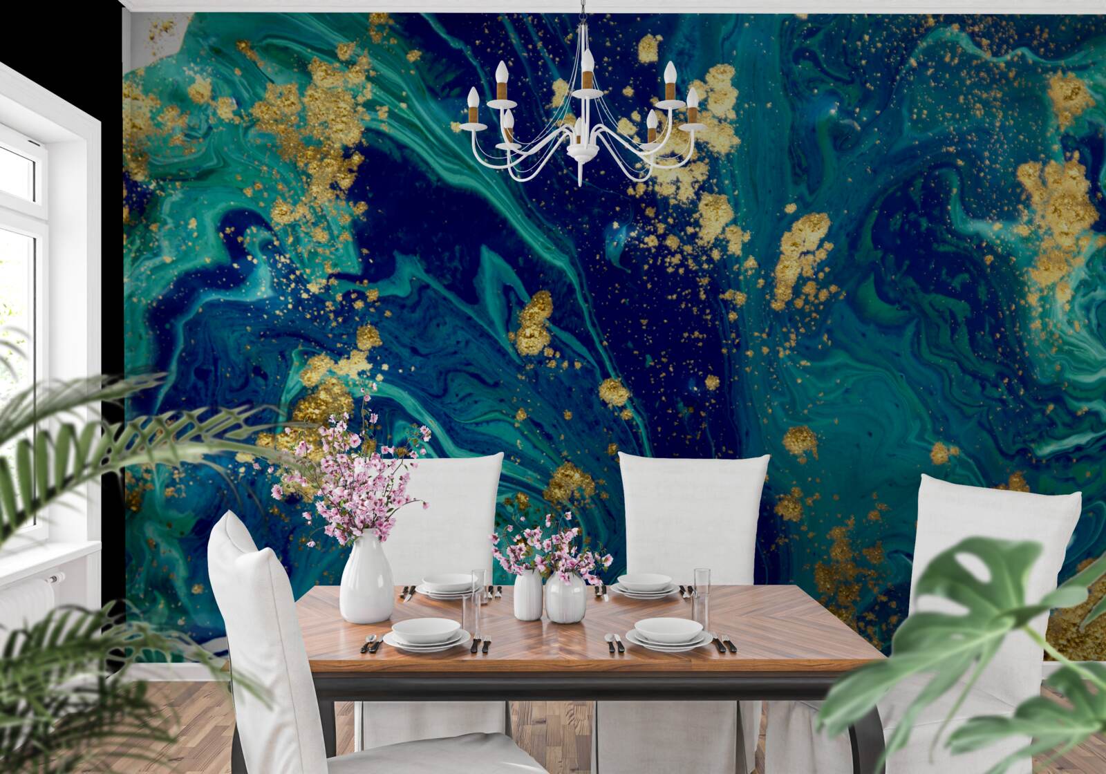 Fototapeta úchvatné pozadie v sýto modrých a zlatých odtieňoch