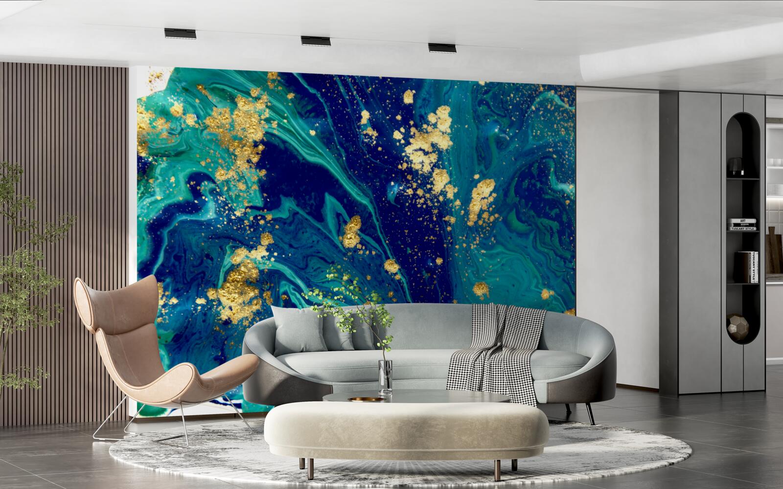 Fototapeta úchvatné pozadie v sýto modrých a zlatých odtieňoch