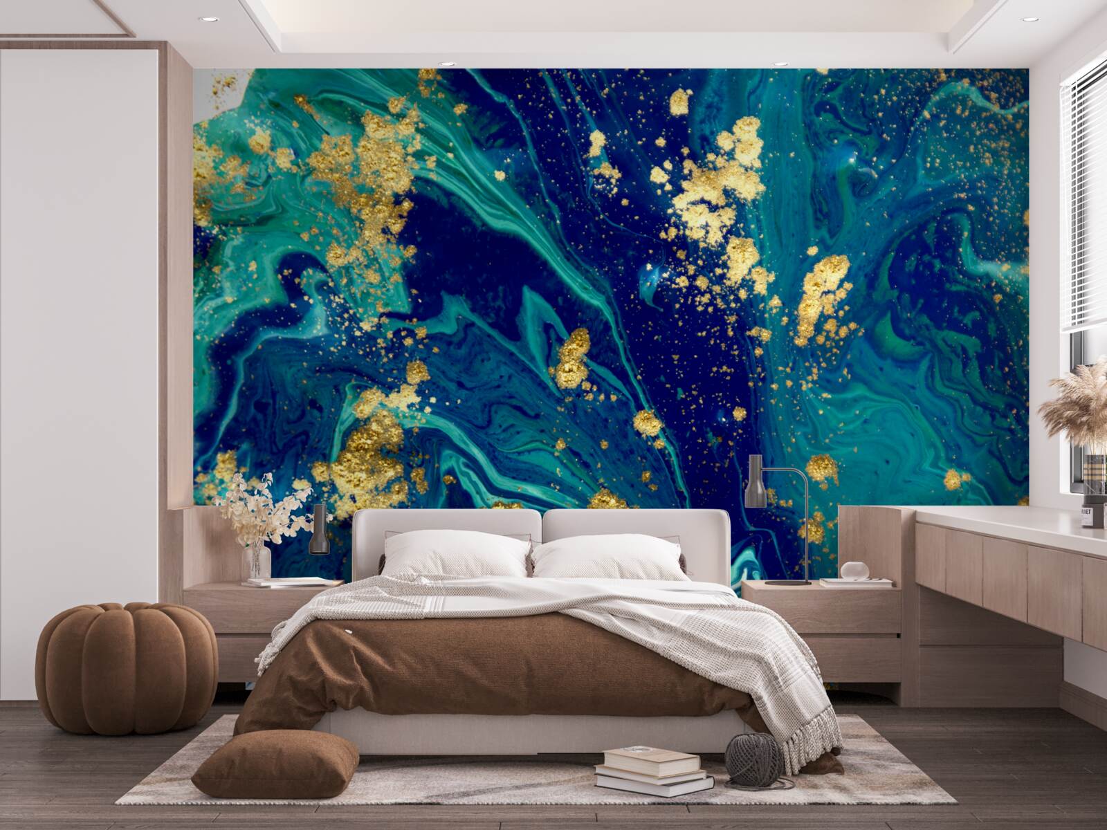 Fototapeta úchvatné pozadie v sýto modrých a zlatých odtieňoch