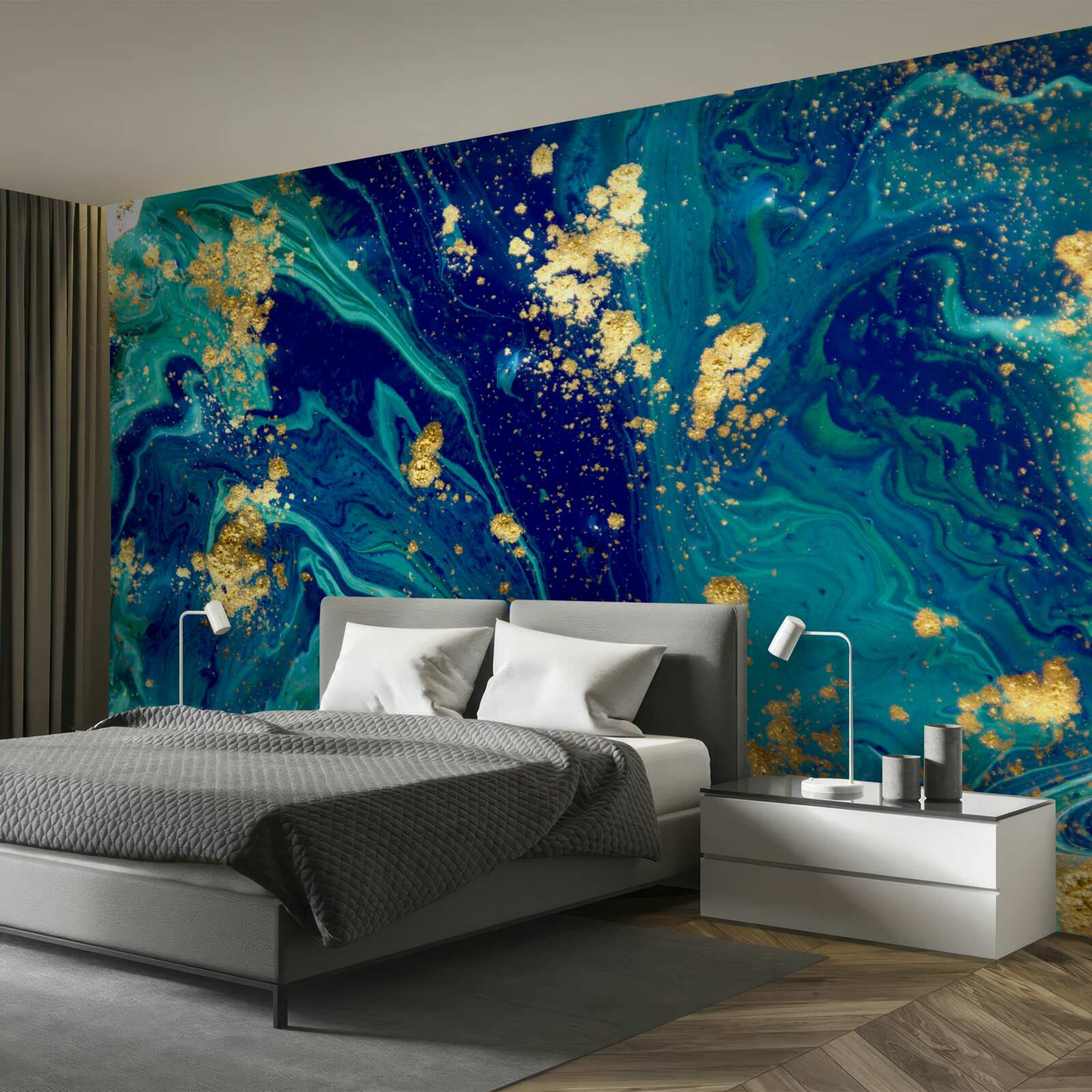 Fototapeta úchvatné pozadie v sýto modrých a zlatých odtieňoch