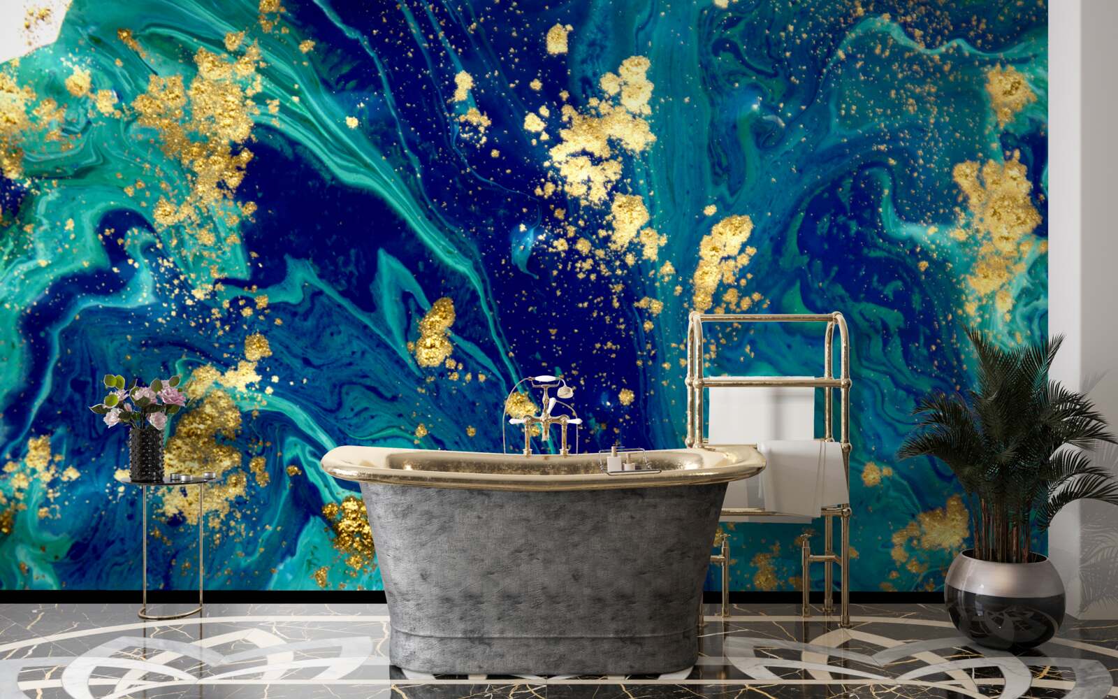 Fototapeta úchvatné pozadie v sýto modrých a zlatých odtieňoch