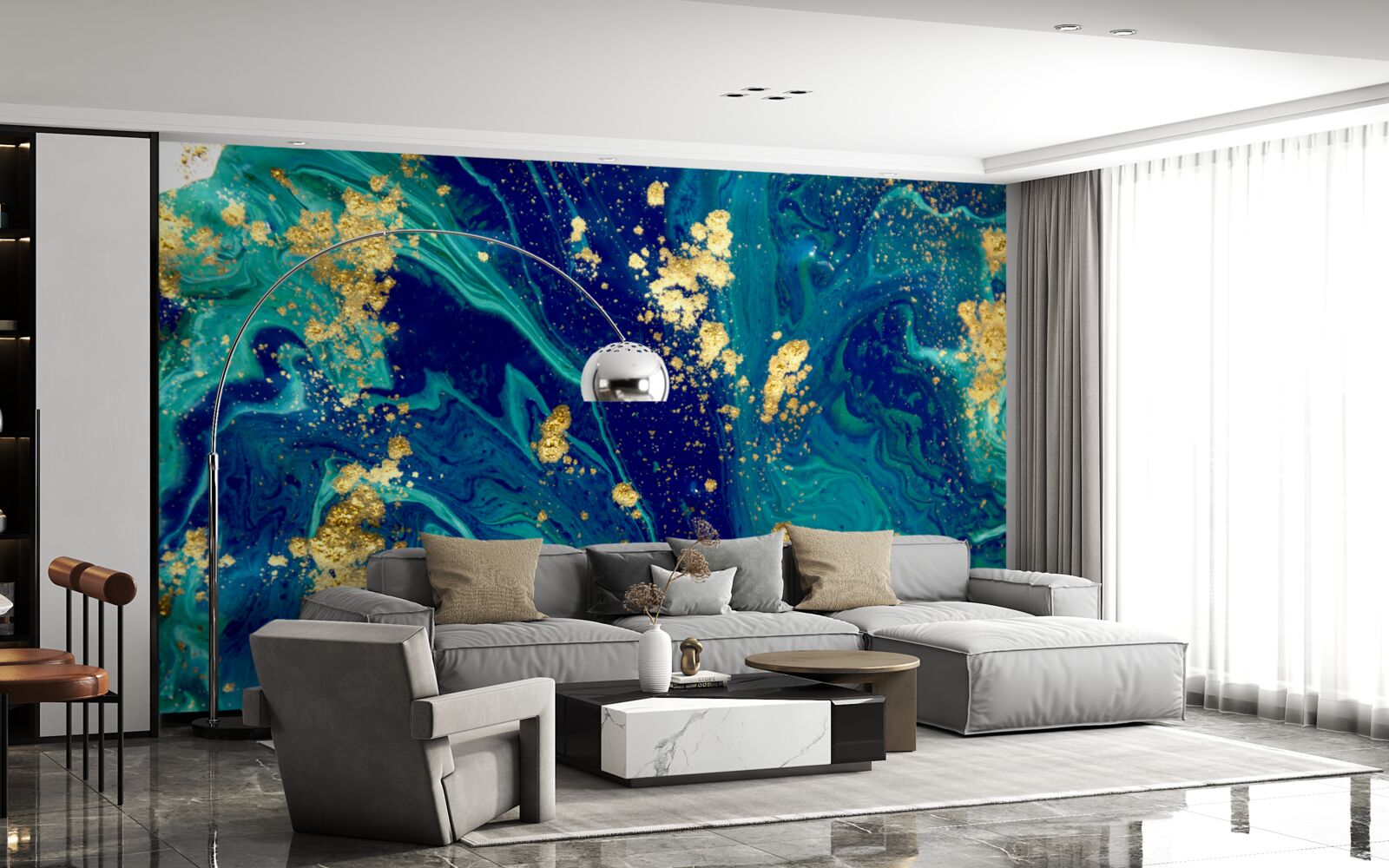 Fototapeta úchvatné pozadie v sýto modrých a zlatých odtieňoch