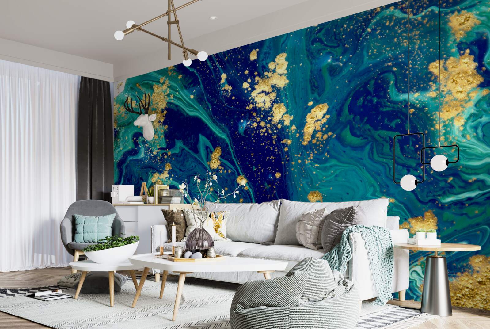 Fototapeta úchvatné pozadie v sýto modrých a zlatých odtieňoch