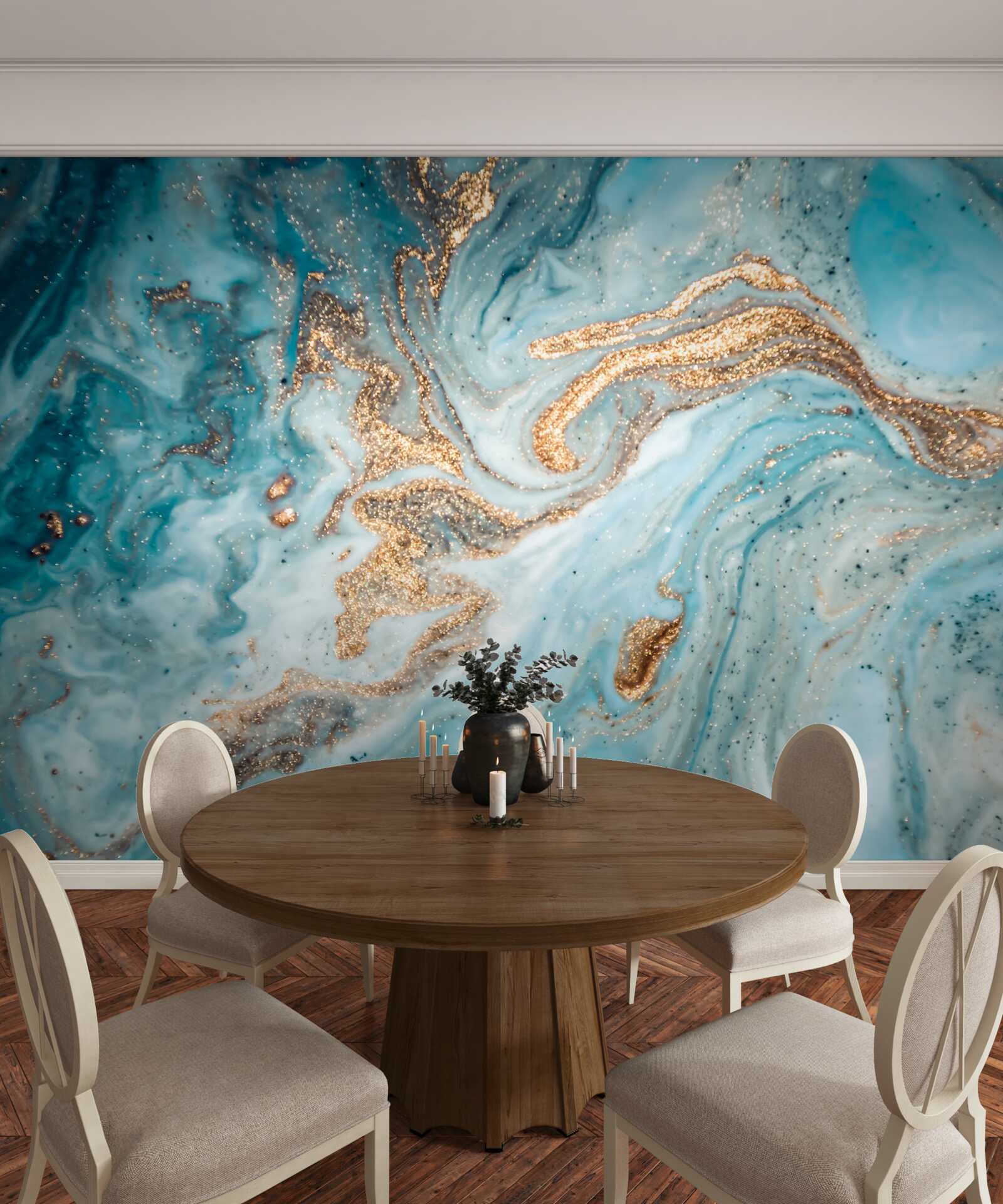 Fototapeta vibrácie v odtieňoch modrej a zlatej