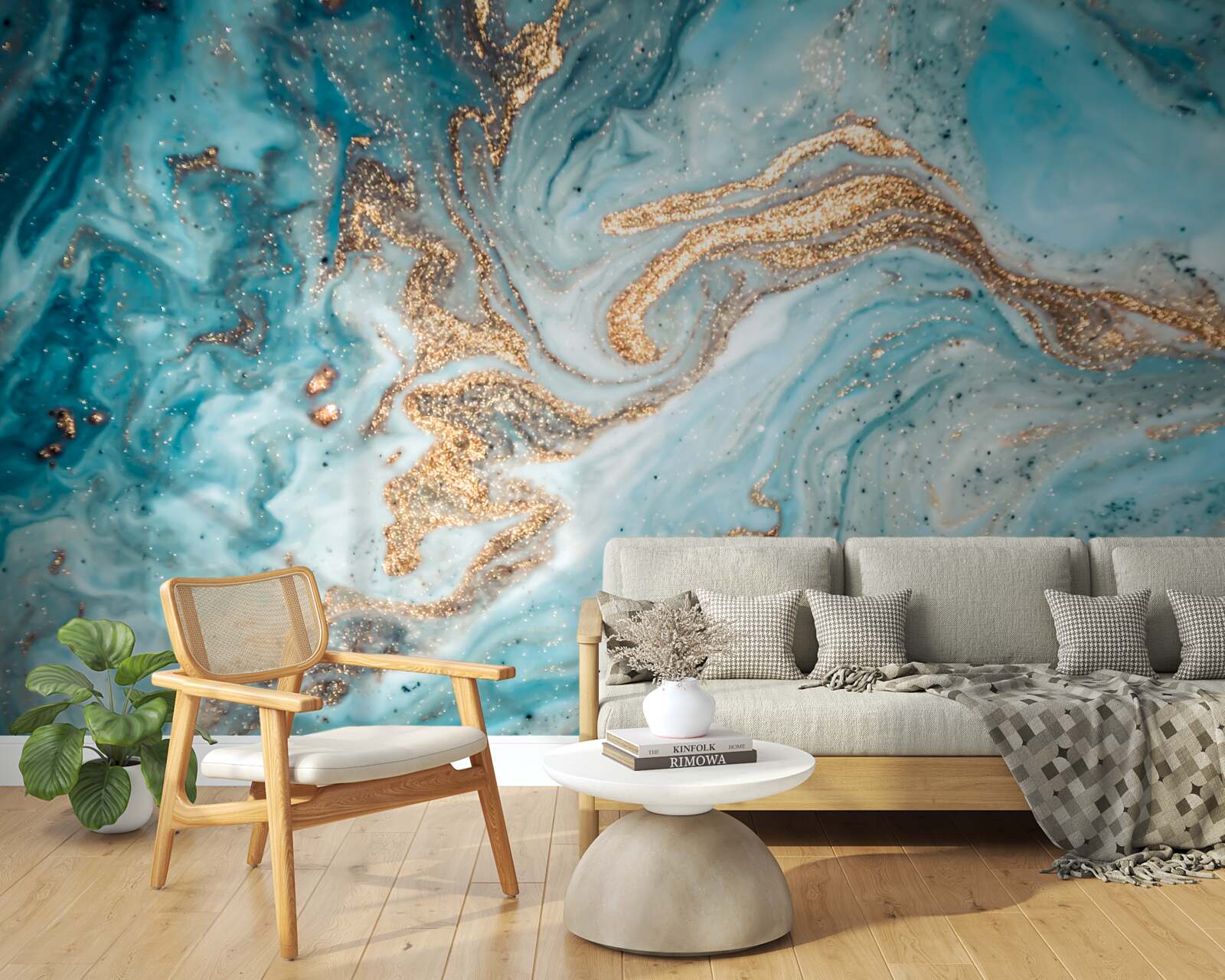 Fototapeta vibrácie v odtieňoch modrej a zlatej