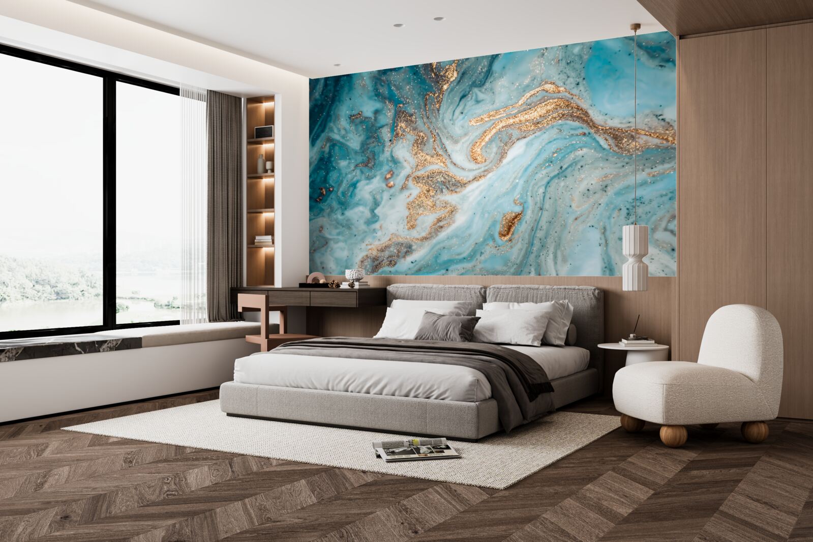 Fototapeta vibrácie v odtieňoch modrej a zlatej