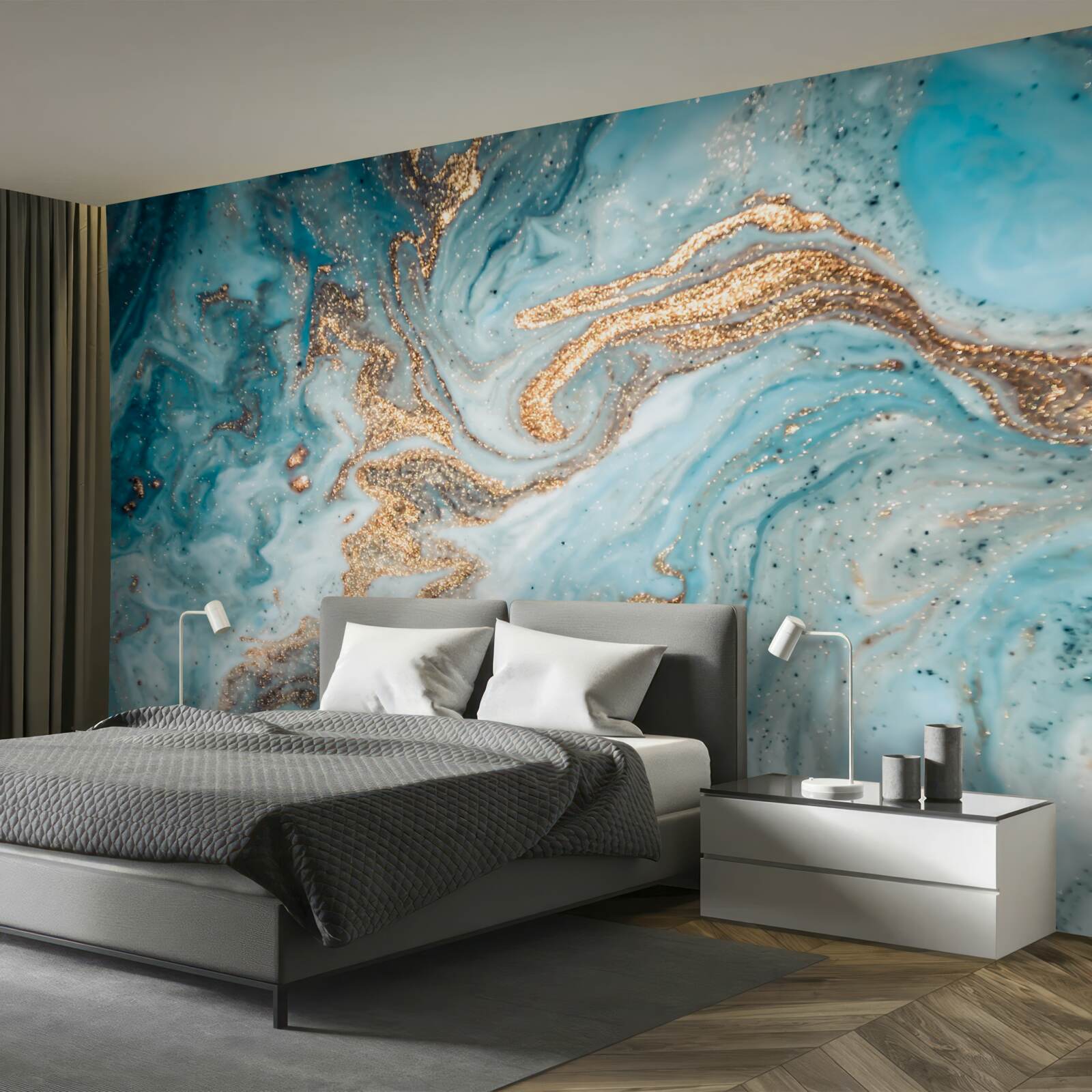 Fototapeta vibrácie v odtieňoch modrej a zlatej