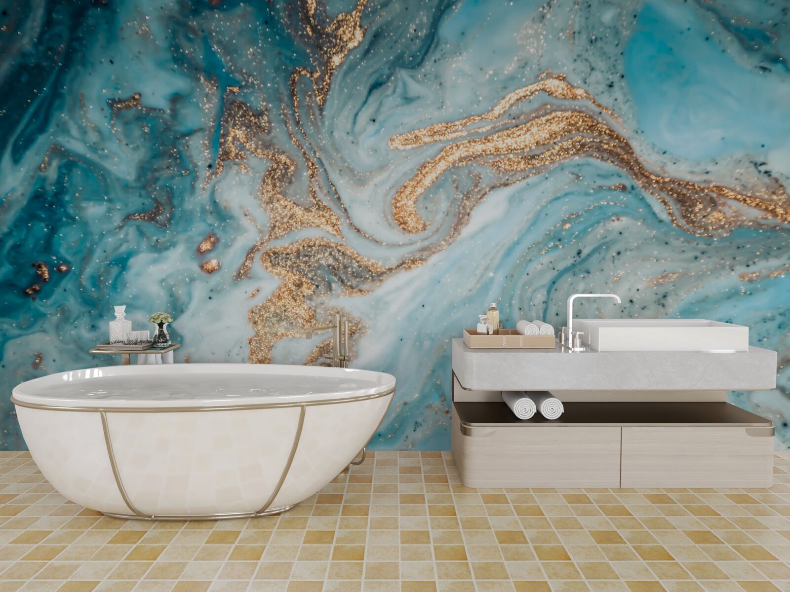 Fototapeta vibrácie v odtieňoch modrej a zlatej