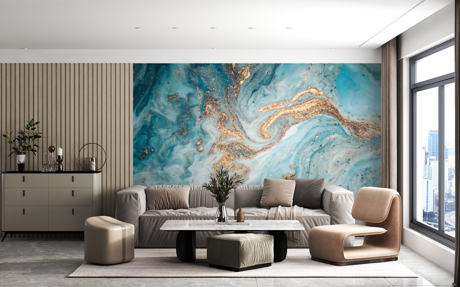 Fototapeta vibrácie v odtieňoch modrej a zlatej