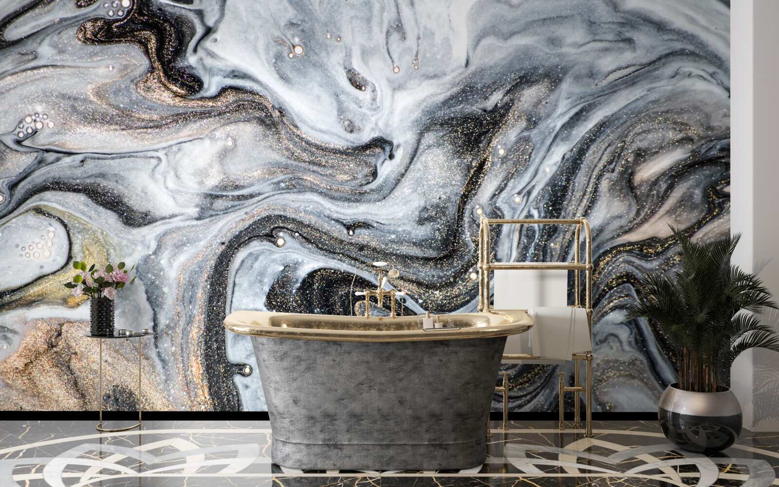 Fototapeta čierny mramor so zlatými žilami