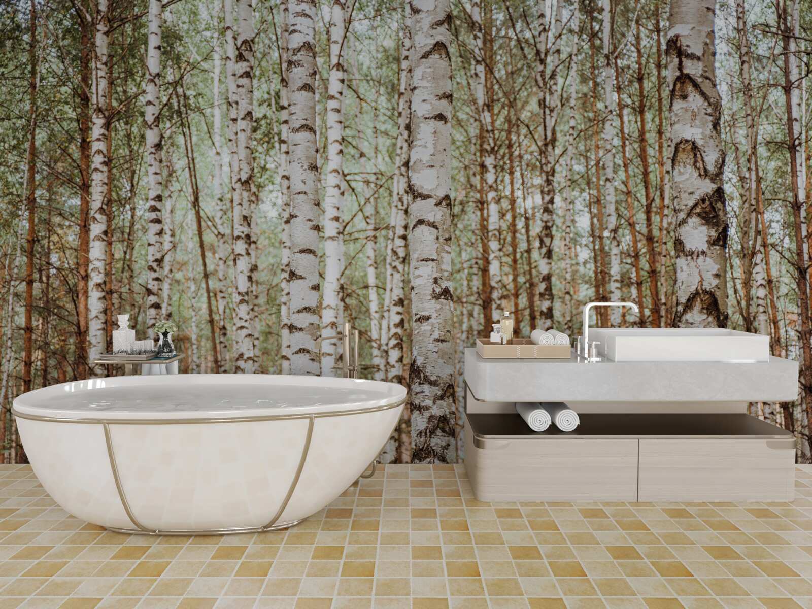 Fototapeta V zelenom lese stoja brezy Sledrine