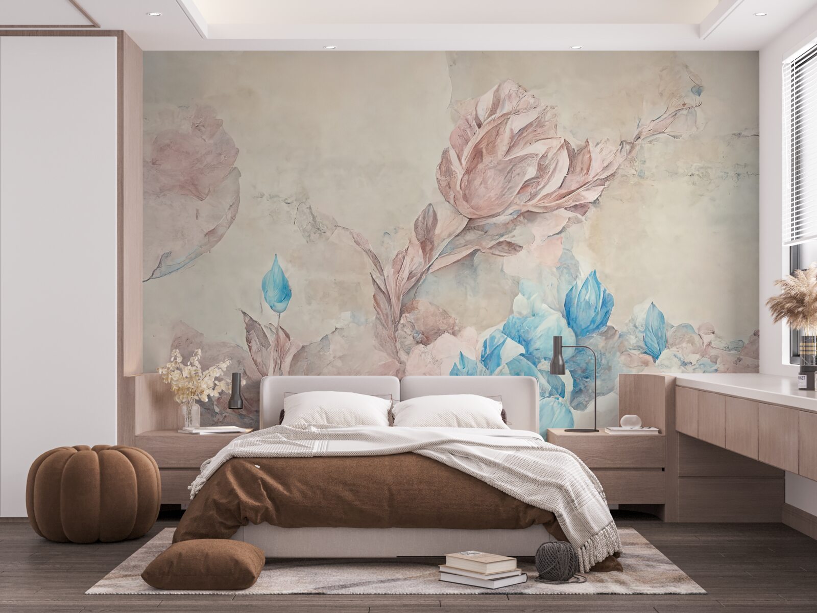 Fototapeta ružové kvety s modrými lístkami