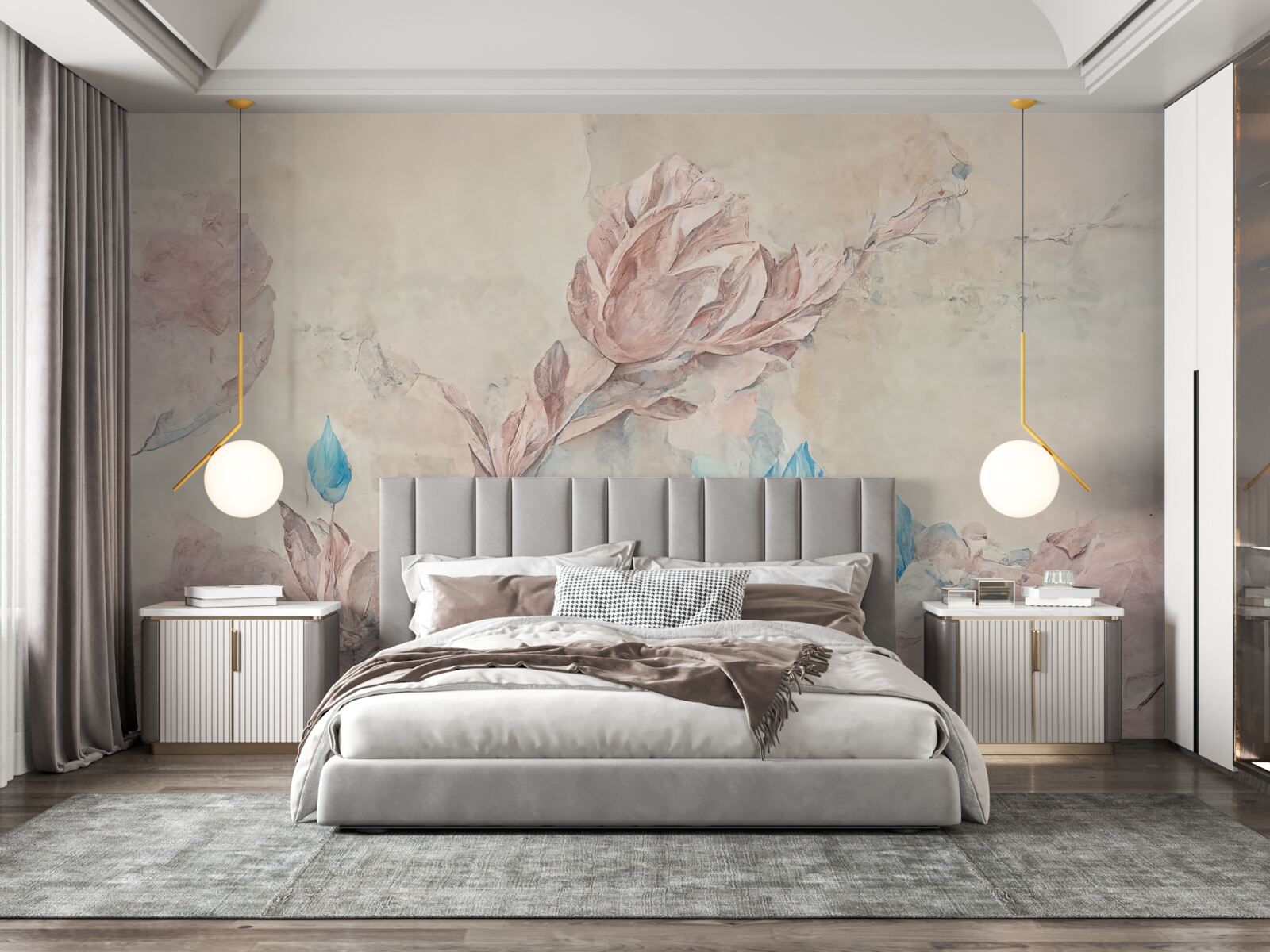 Fototapeta ružové kvety s modrými lístkami