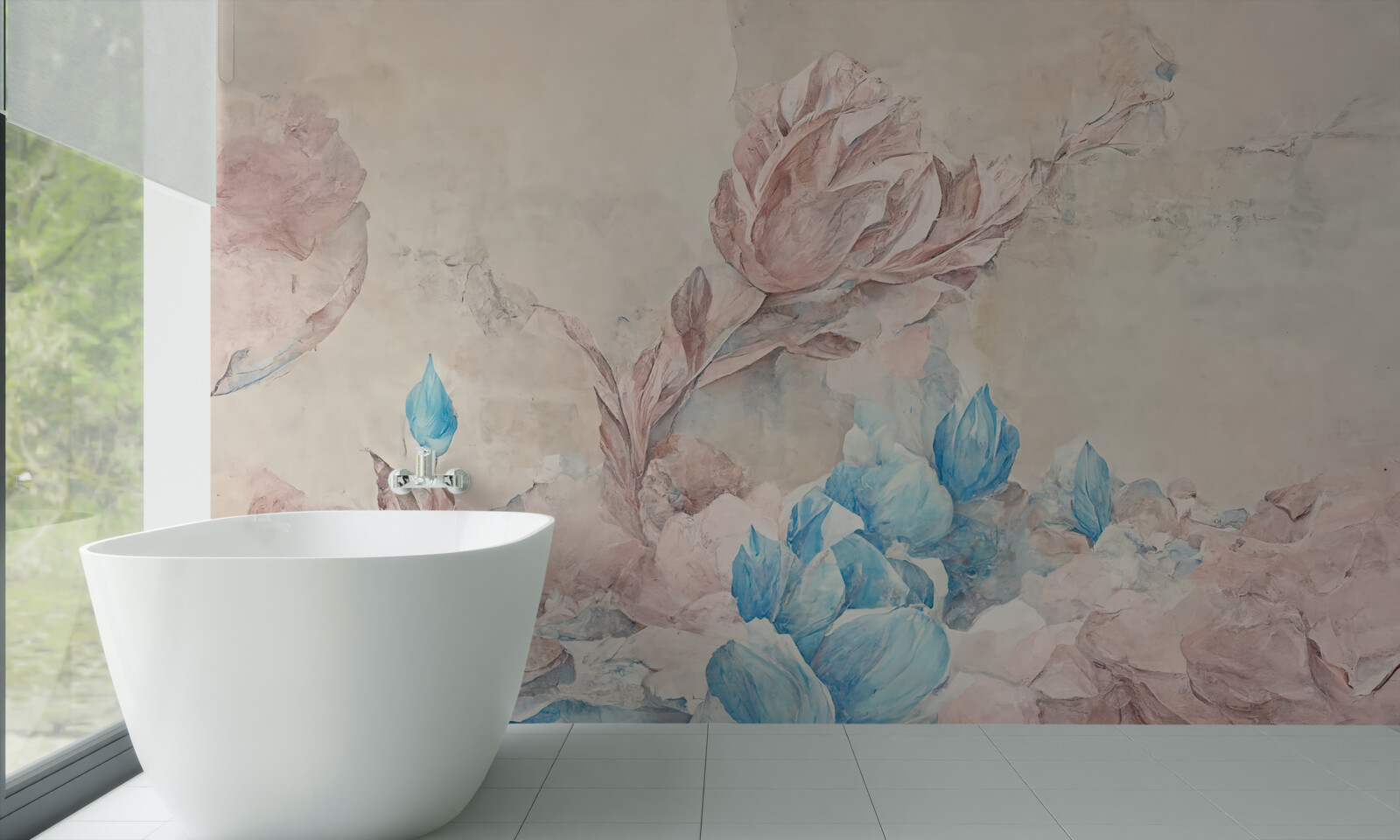 Fototapeta ružové kvety s modrými lístkami