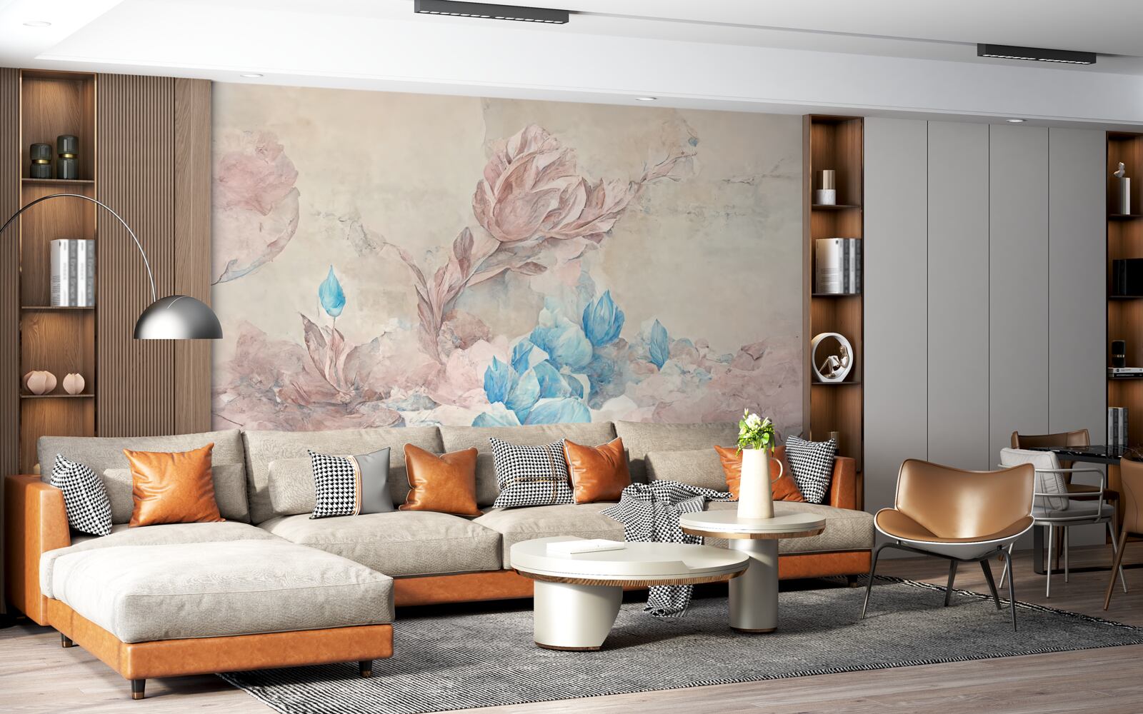 Fototapeta ružové kvety s modrými lístkami