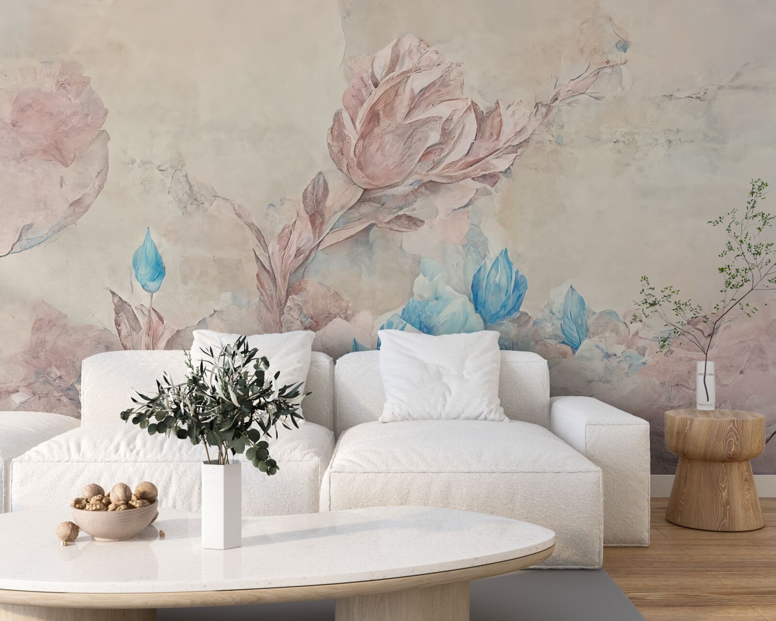 Fototapeta ružové kvety s modrými lístkami