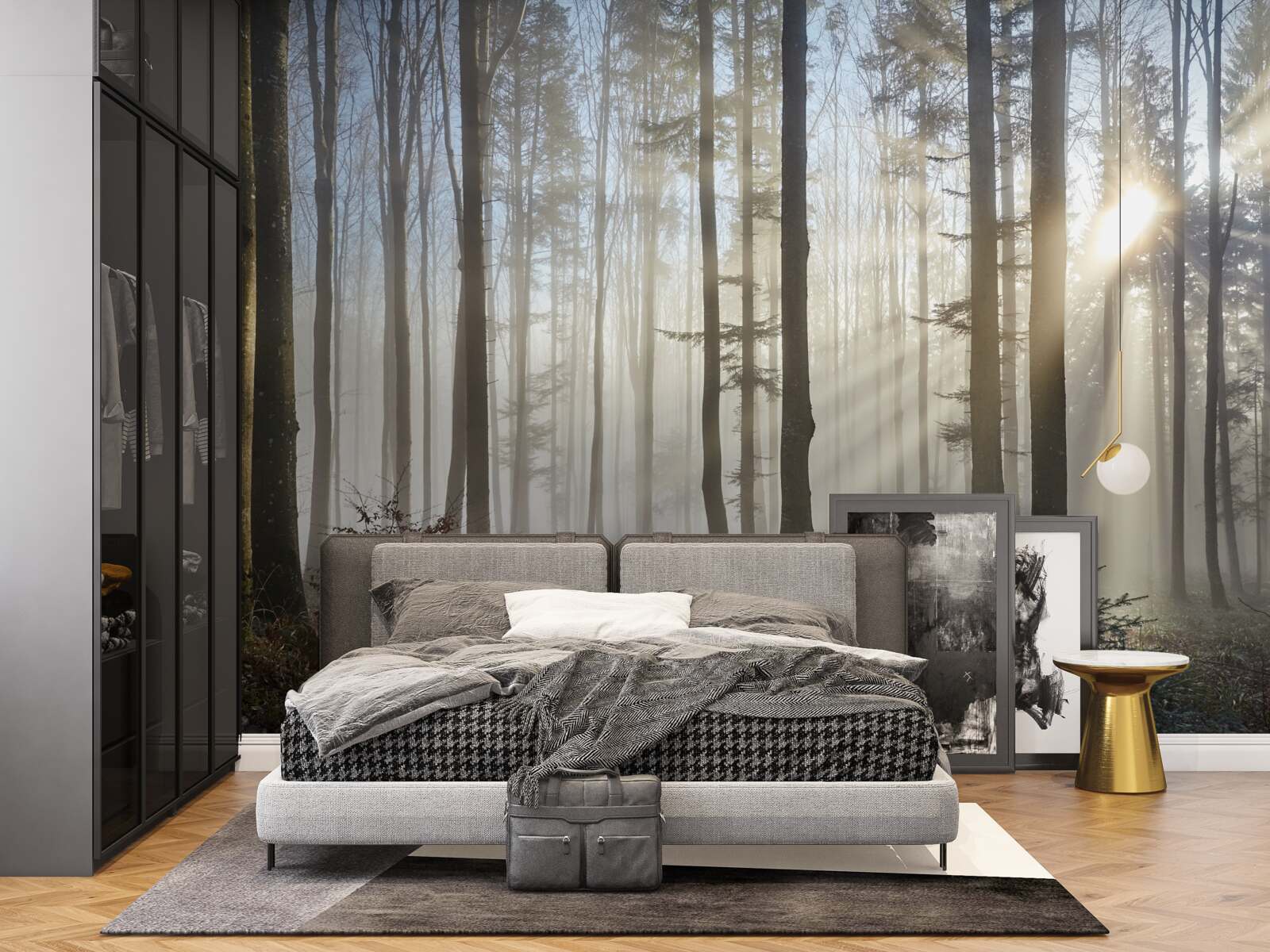 Fototapeta slnečné lúče sa predierajú hmlou v húšti stromov