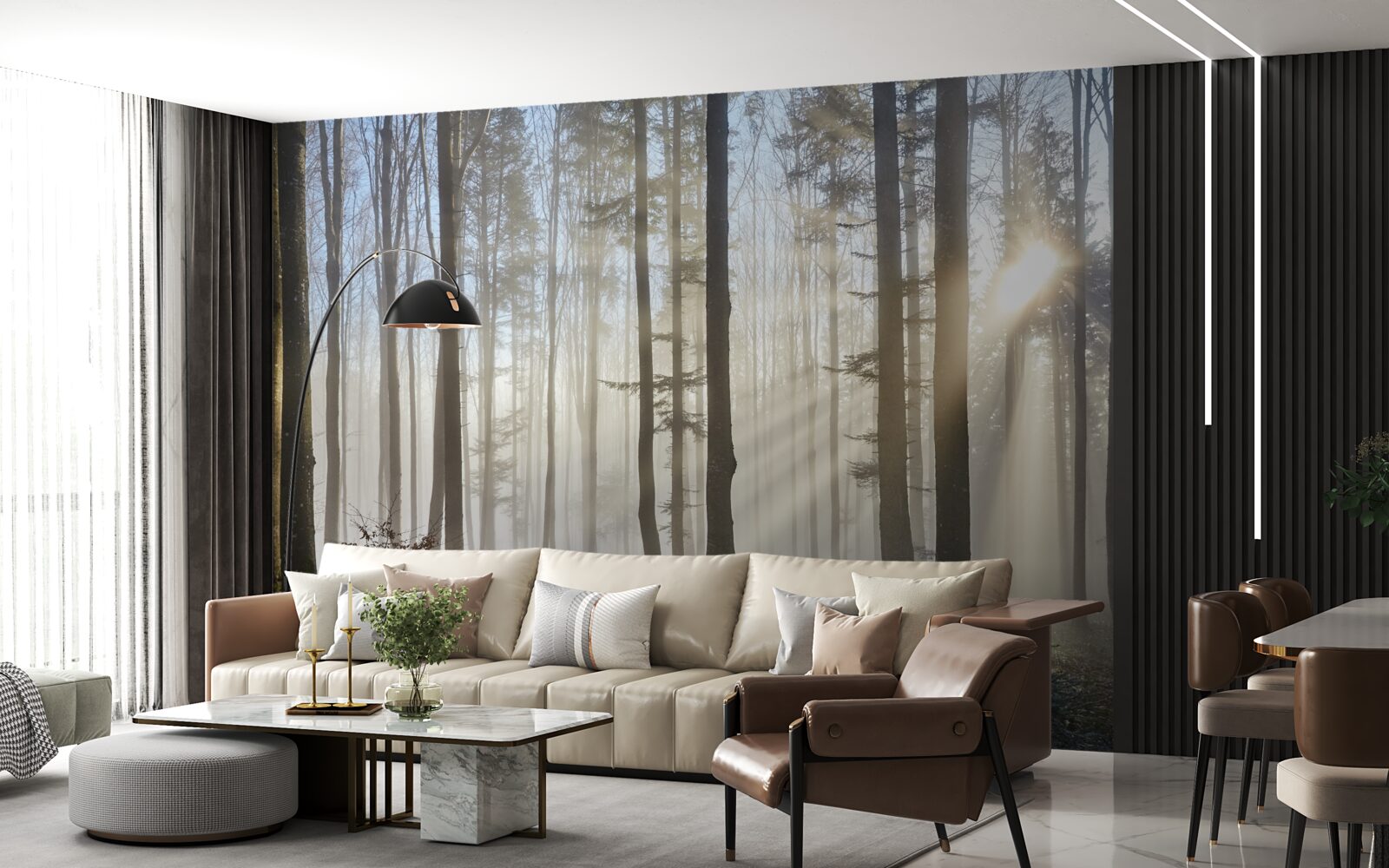 Fototapeta slnečné lúče sa predierajú hmlou v húšti stromov