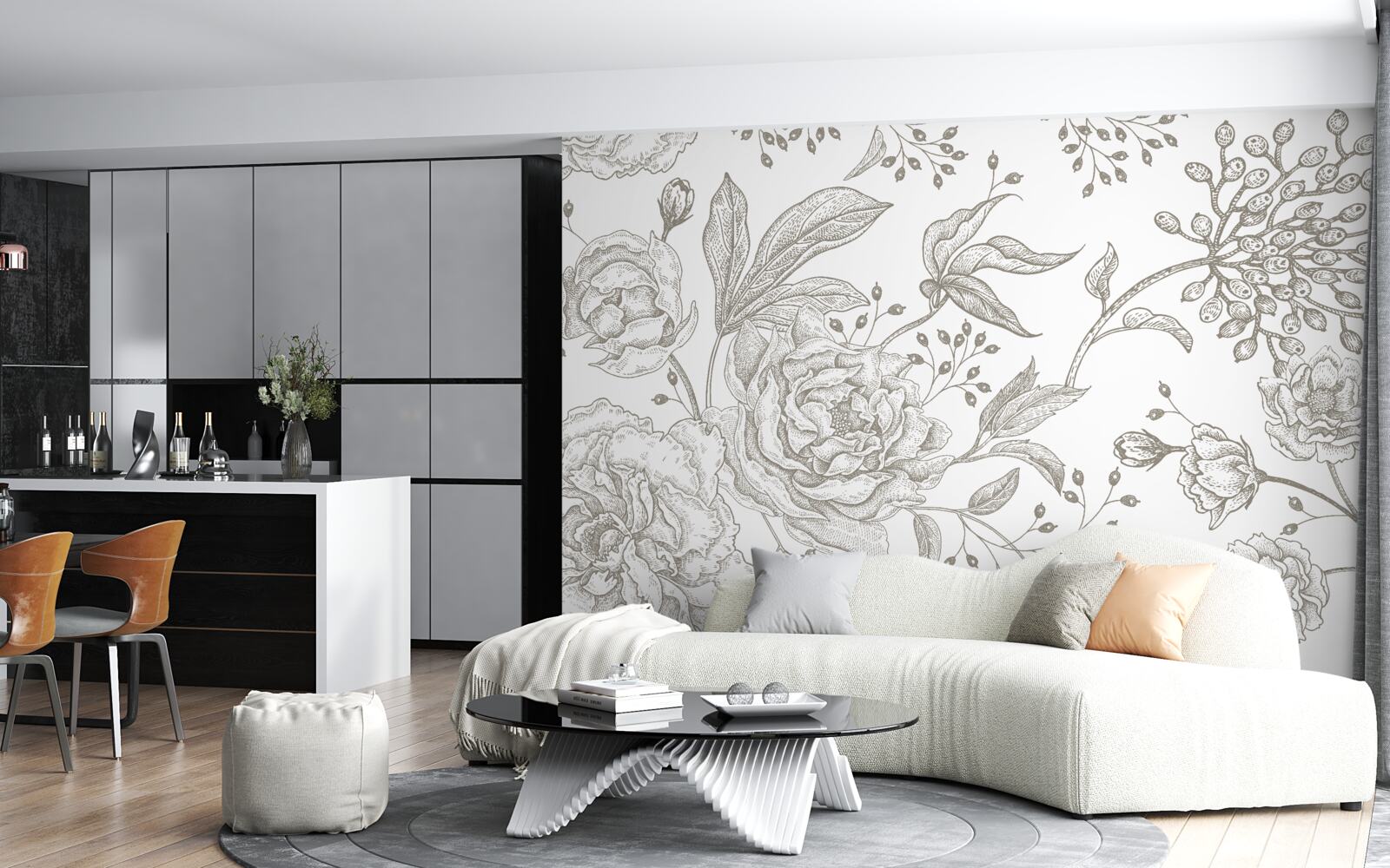 Fototapeta ruža a iné kvety sú zobrazené na bielom pozadí