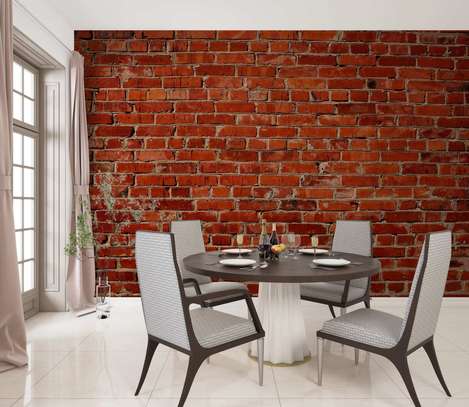 Fototapeta Stena je natretá sýto červenou farbou, ktorá pripomína tmavú tehlu