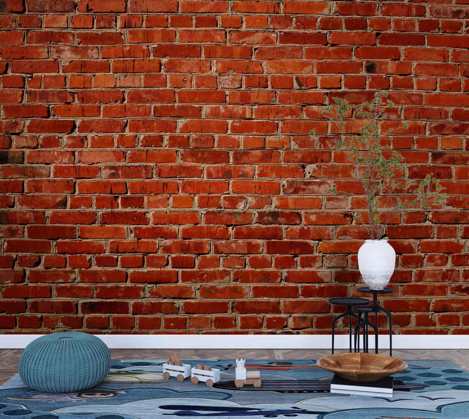 Fototapeta Stena je natretá sýto červenou farbou, ktorá pripomína tmavú tehlu