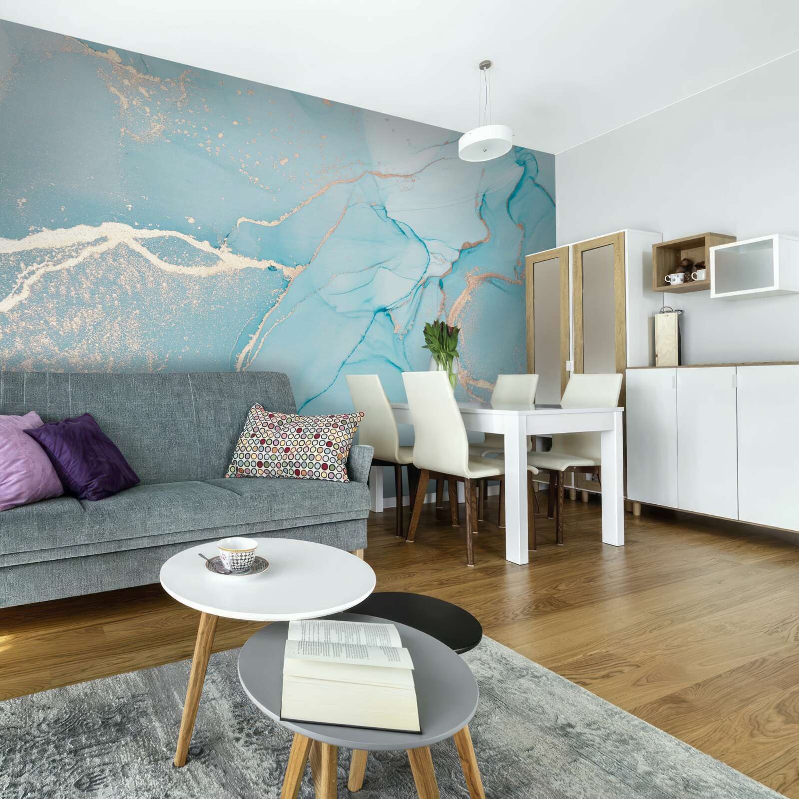 Fototapeta mramor v odtieňoch modrej a tyrkysovej