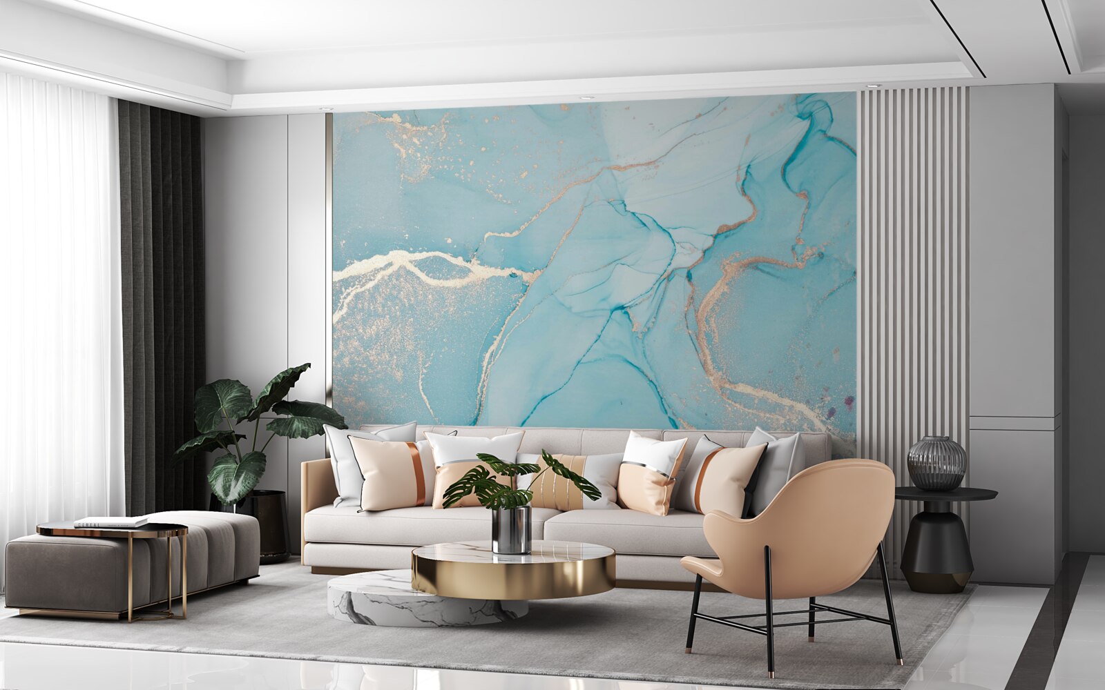 Fototapeta mramor v odtieňoch modrej a tyrkysovej