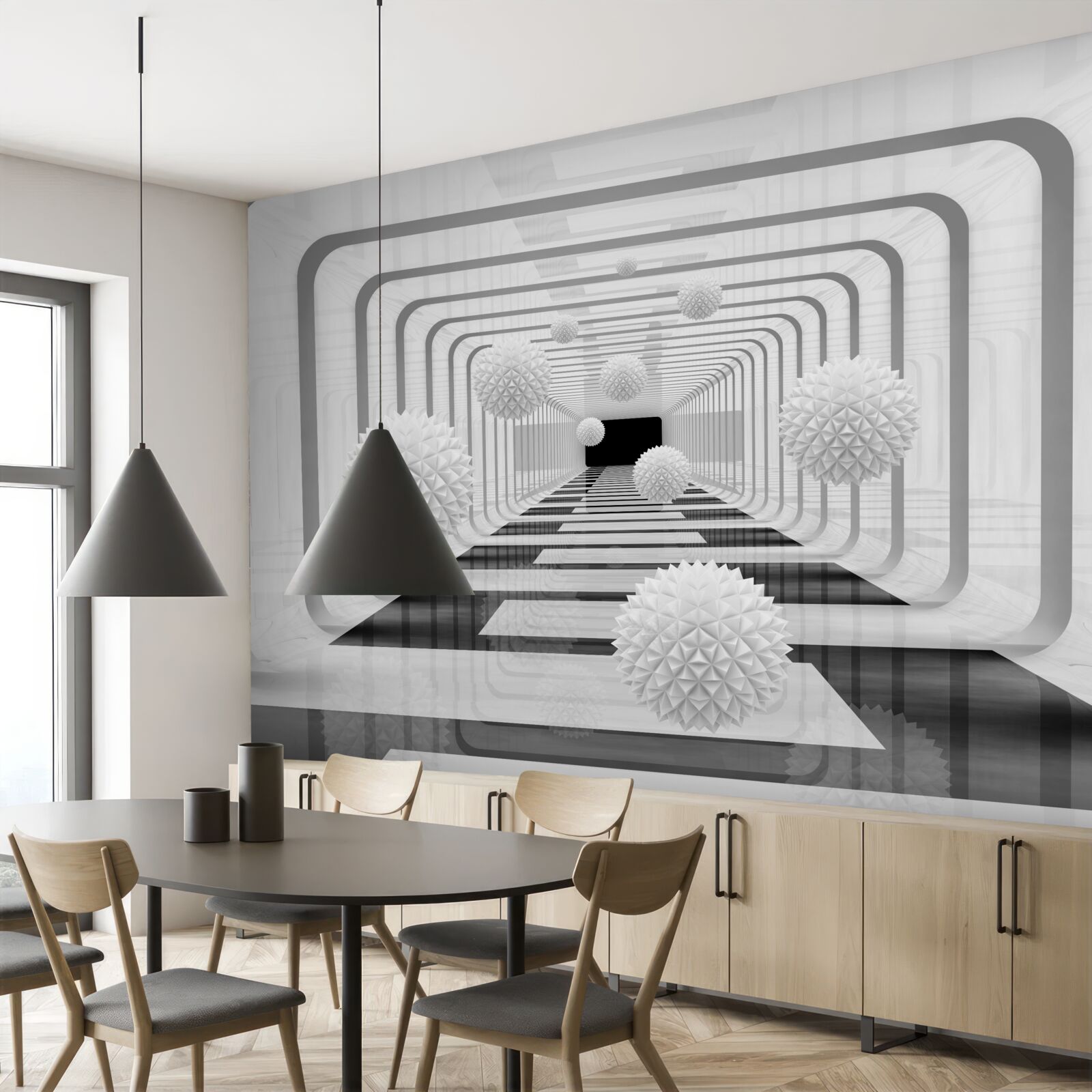 Fototapeta nekonečno s polkruhmi a alabastrovými guľami