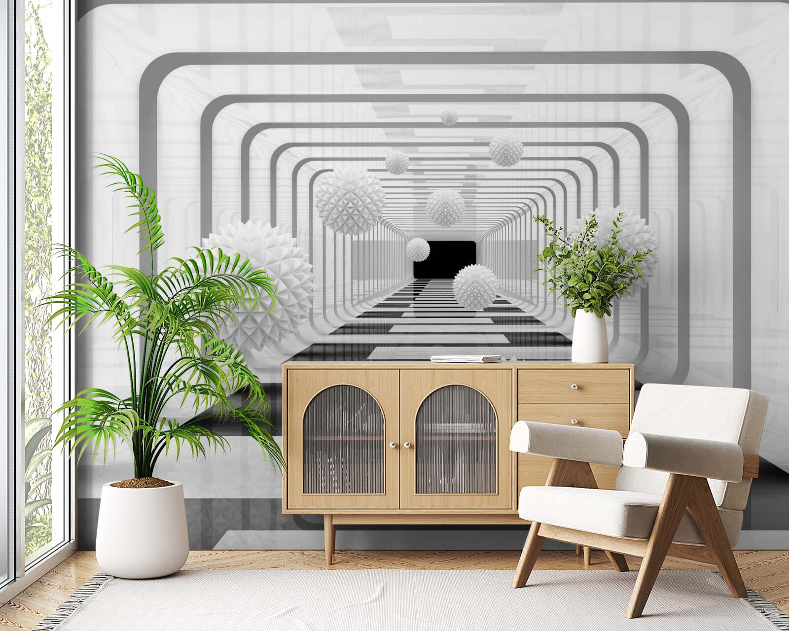 Fototapeta nekonečno s polkruhmi a alabastrovými guľami