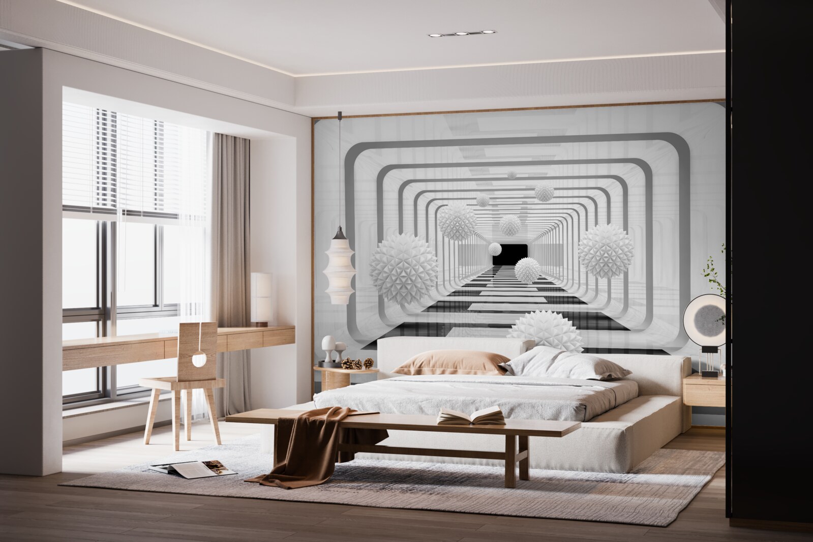 Fototapeta nekonečno s polkruhmi a alabastrovými guľami