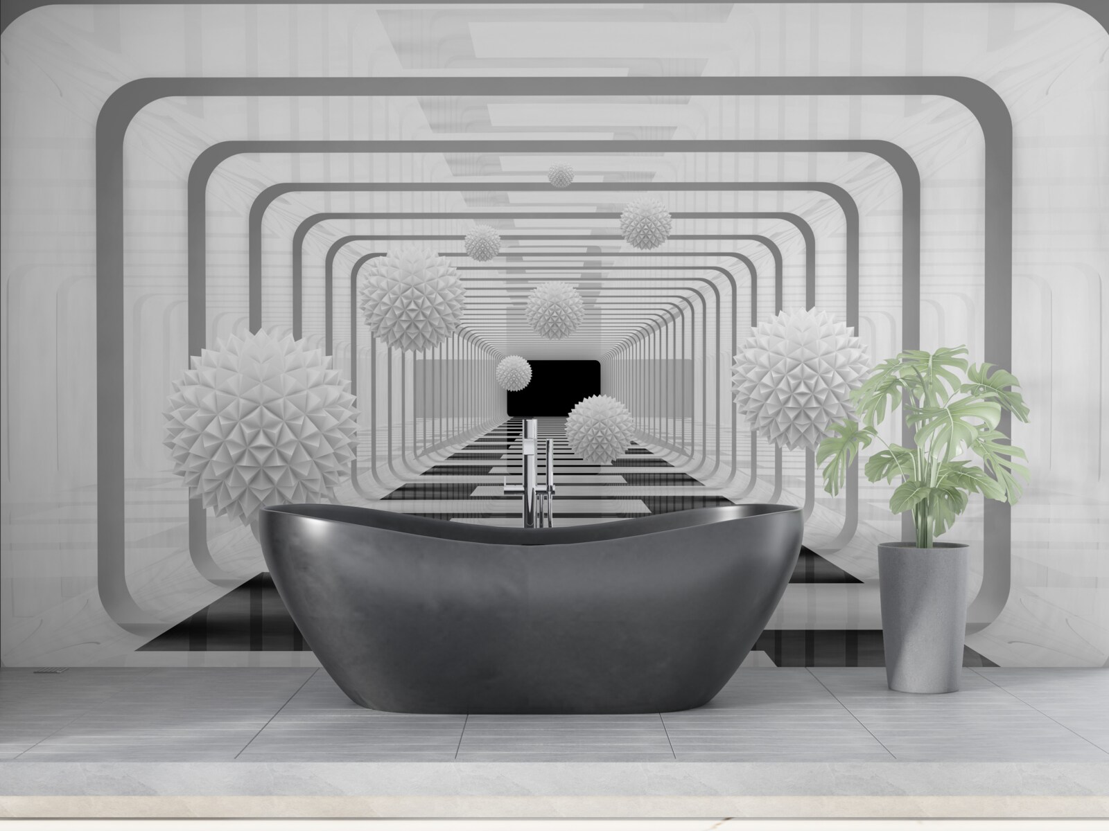 Fototapeta nekonečno s polkruhmi a alabastrovými guľami