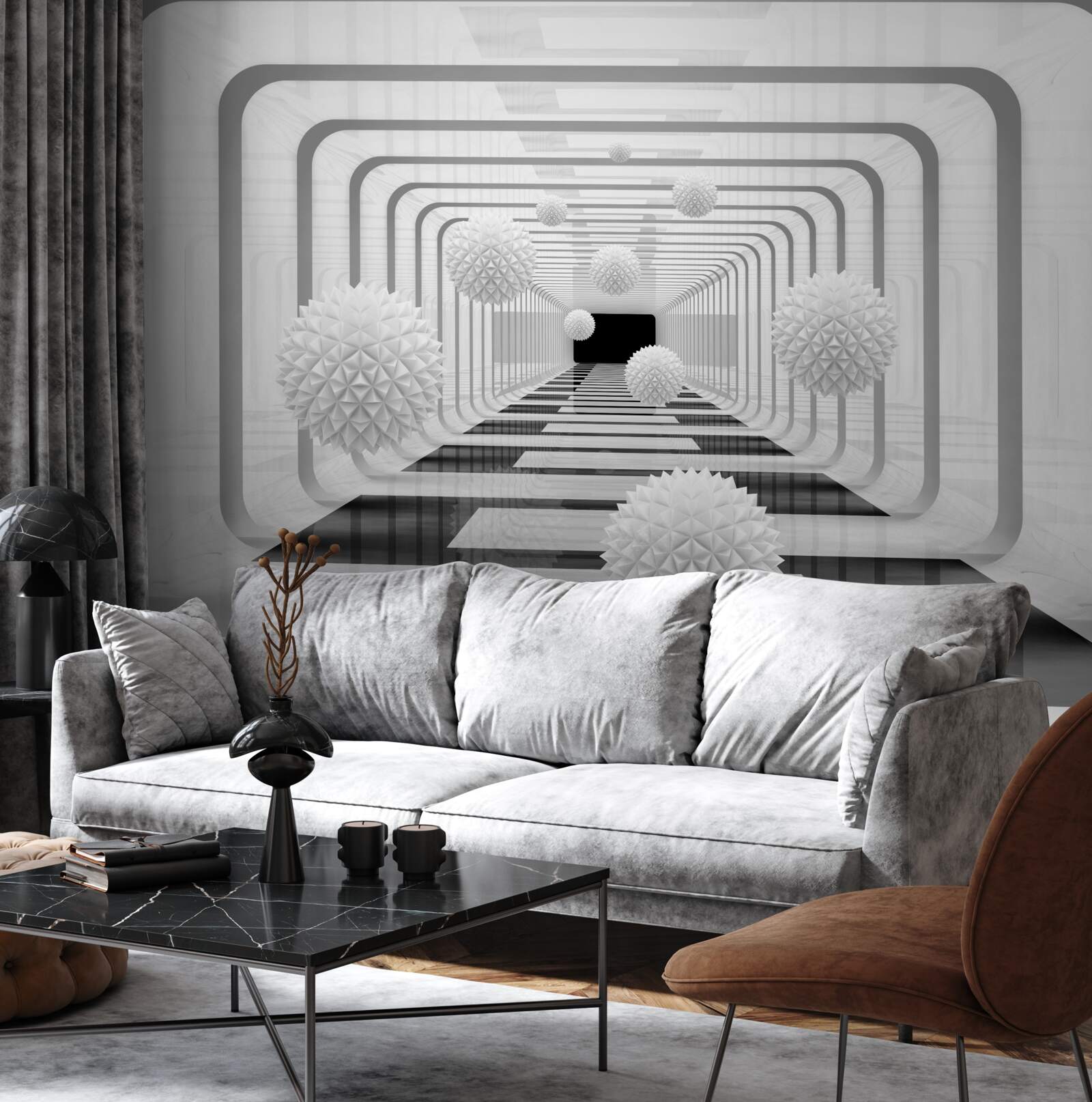 Fototapeta nekonečno s polkruhmi a alabastrovými guľami