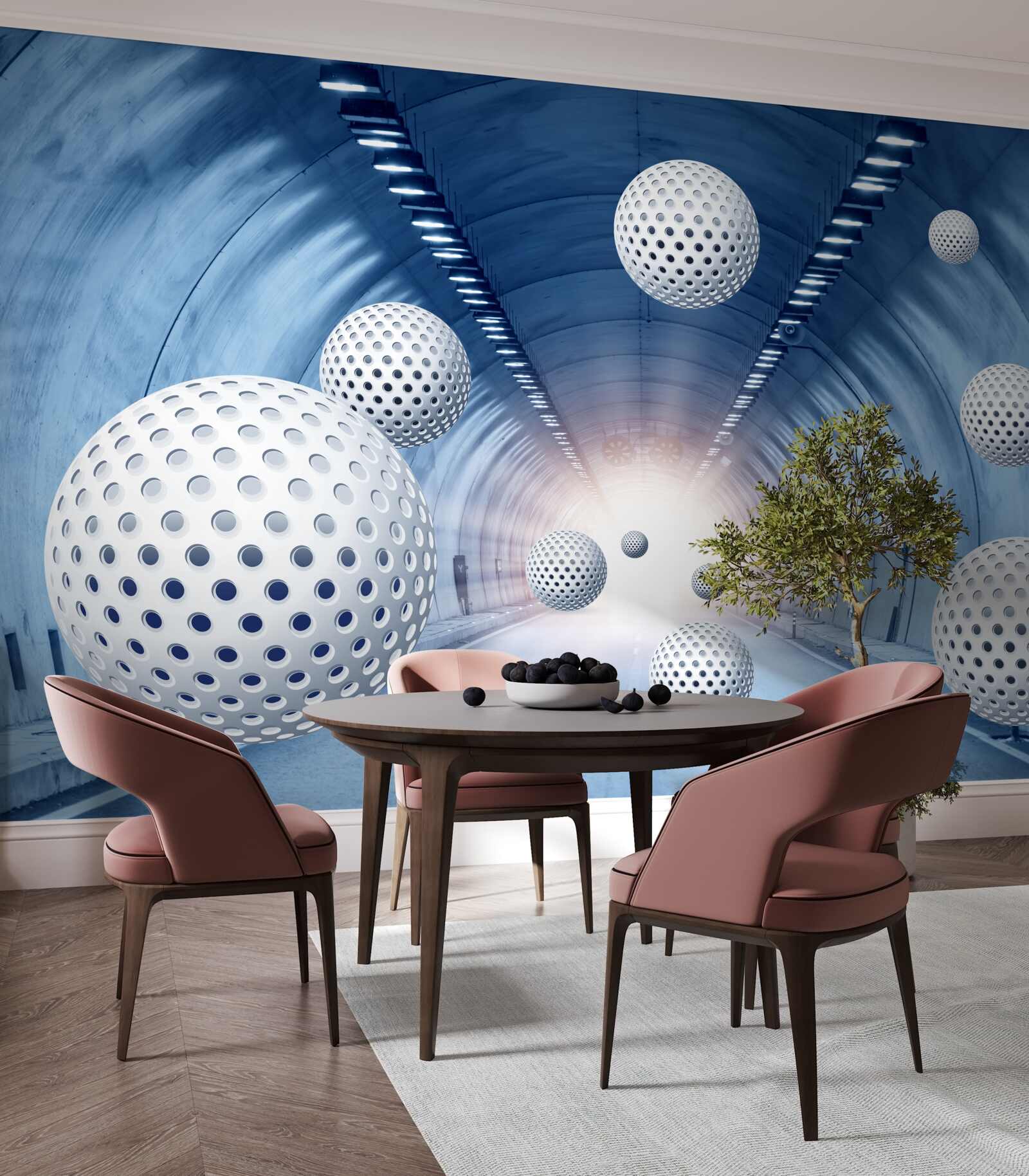 Fototapeta modrý priechod a biele gule