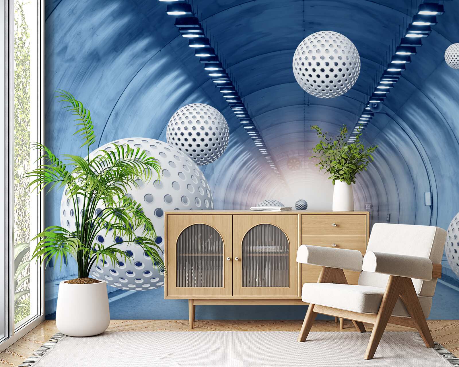 Fototapeta modrý priechod a biele gule