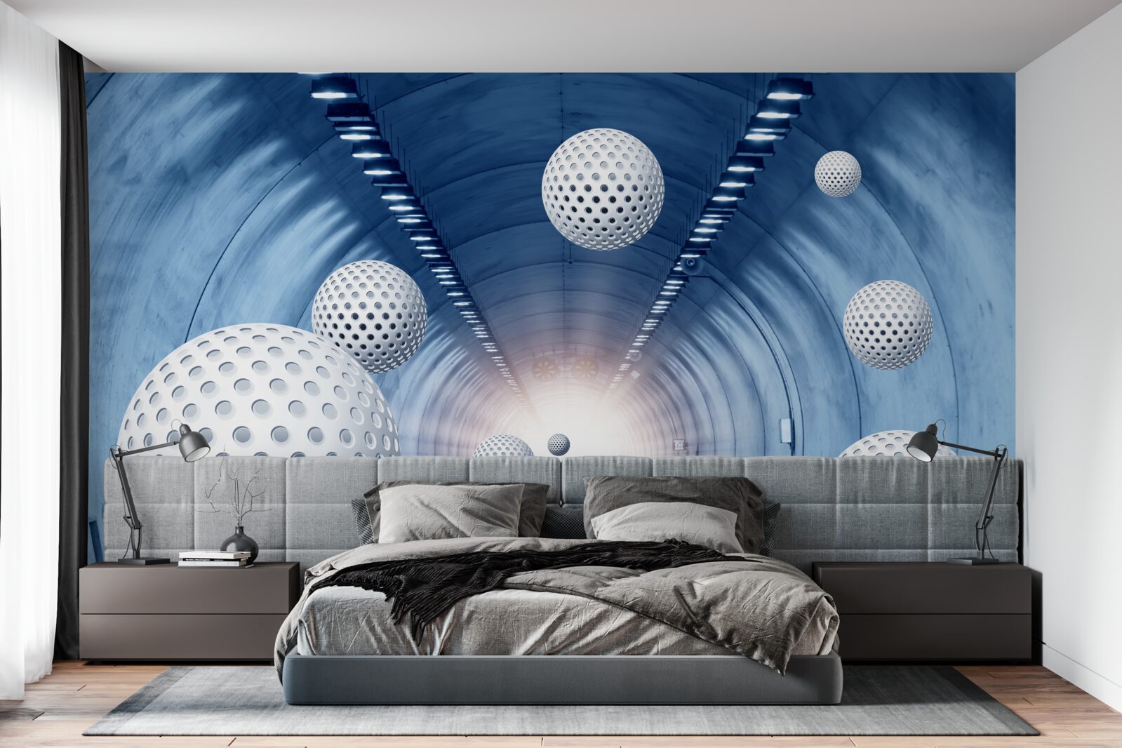 Fototapeta modrý priechod a biele gule