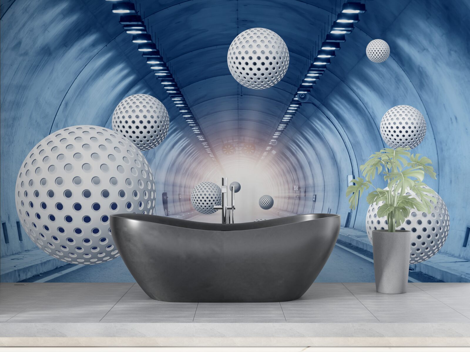 Fototapeta modrý priechod a biele gule