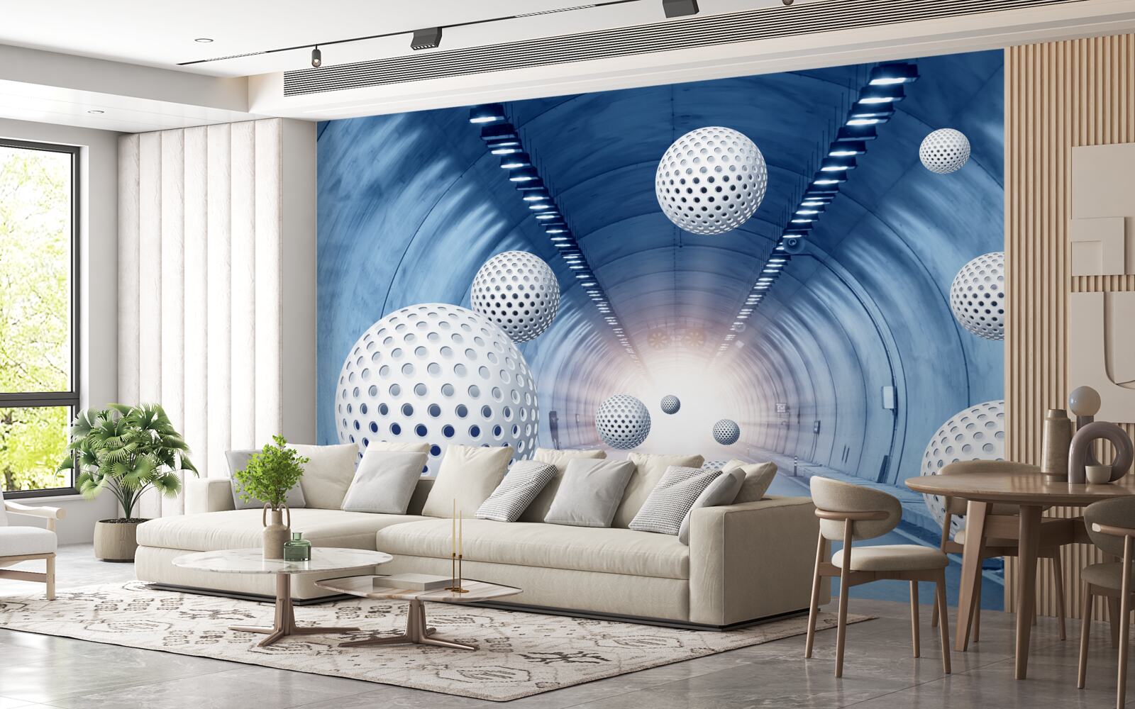 Fototapeta modrý priechod a biele gule