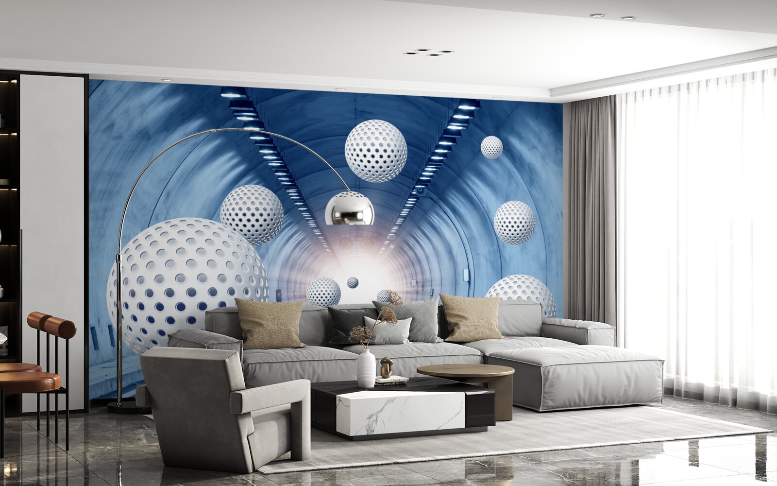 Fototapeta modrý priechod a biele gule