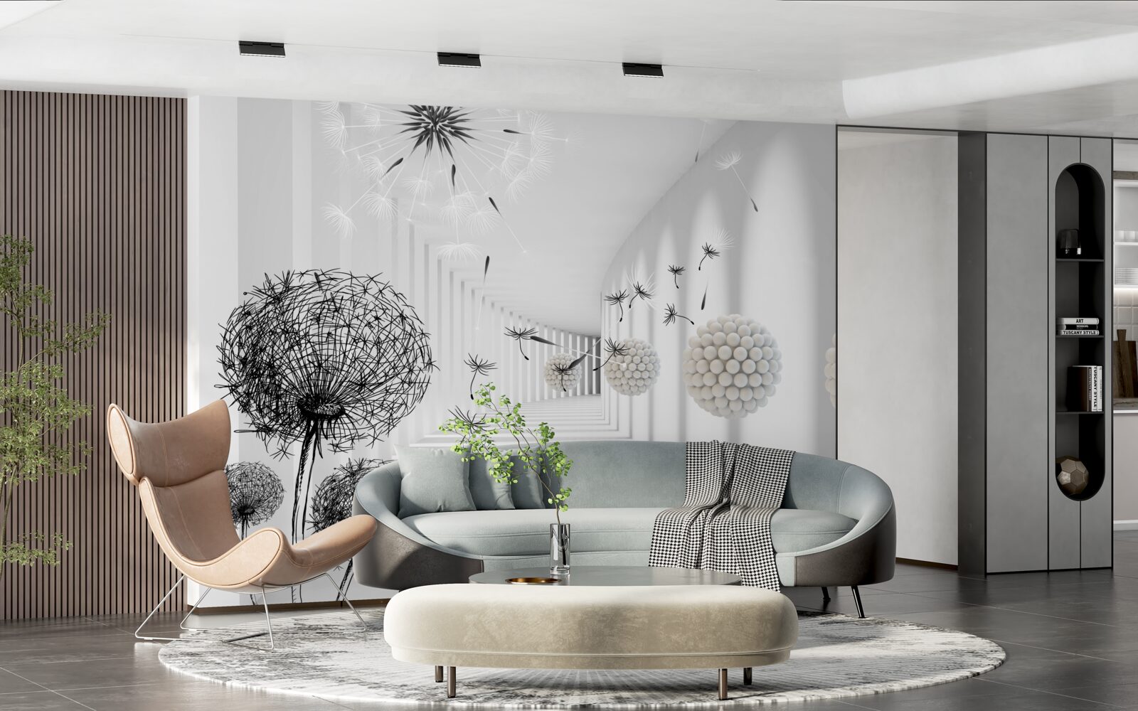 Fototapeta tunel, kde miznú lietajúce púpavy