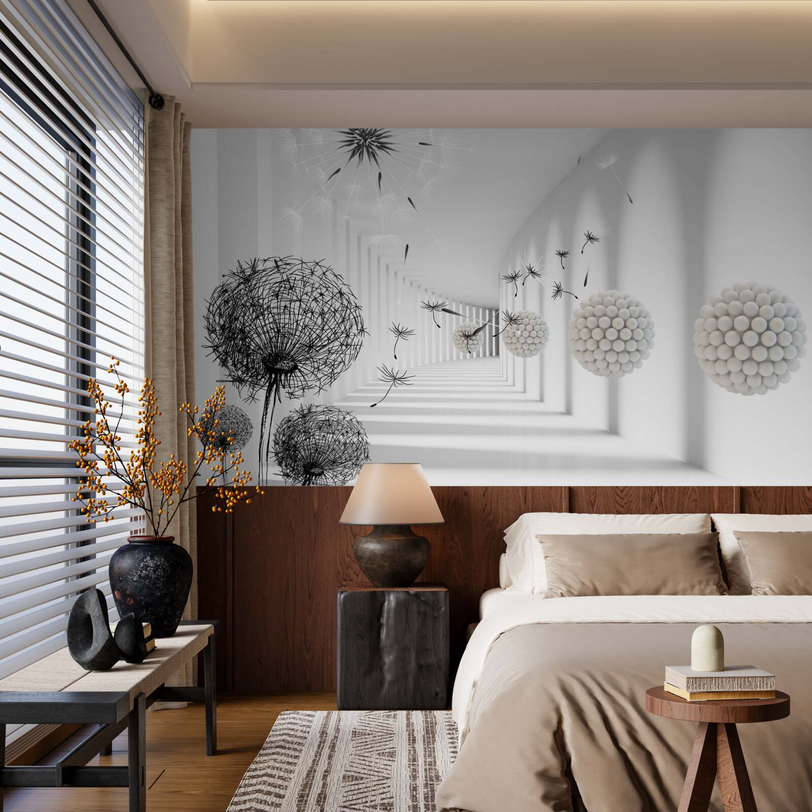 Fototapeta tunel, kde miznú lietajúce púpavy