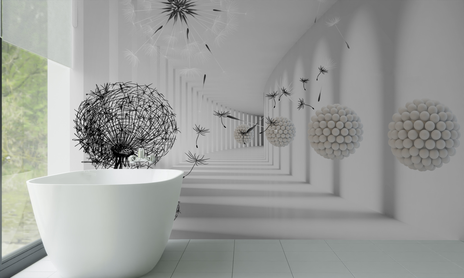 Fototapeta tunel, kde miznú lietajúce púpavy