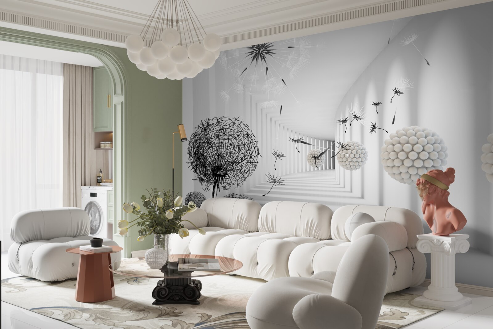 Fototapeta tunel, kde miznú lietajúce púpavy