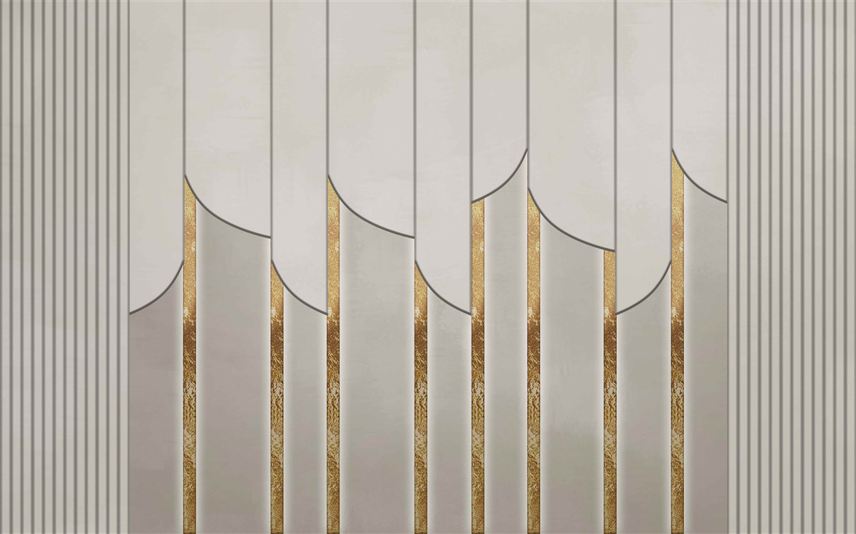 Fototapeta parketová podlaha zdobená zlatom, vyrobená z bielych a šedých drevených dosiek