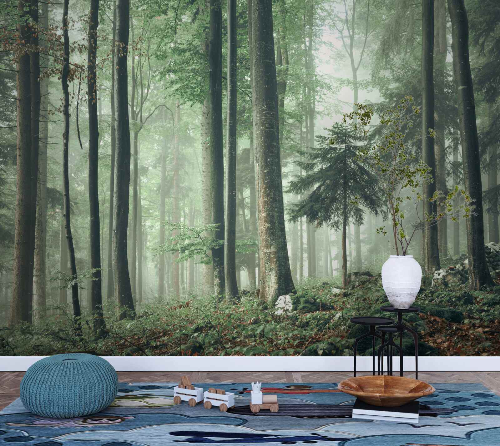 Fototapeta Svetlo cez hmlu v lese listnatých stromov