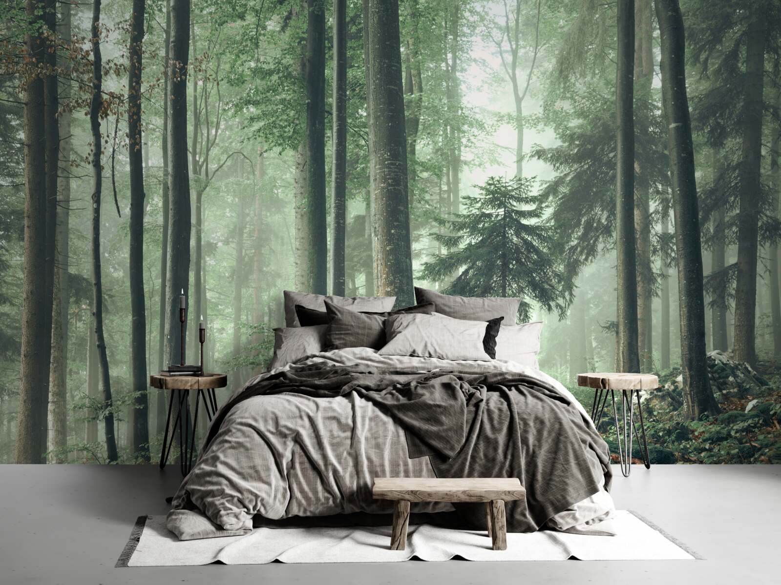 Fototapeta Svetlo cez hmlu v lese listnatých stromov