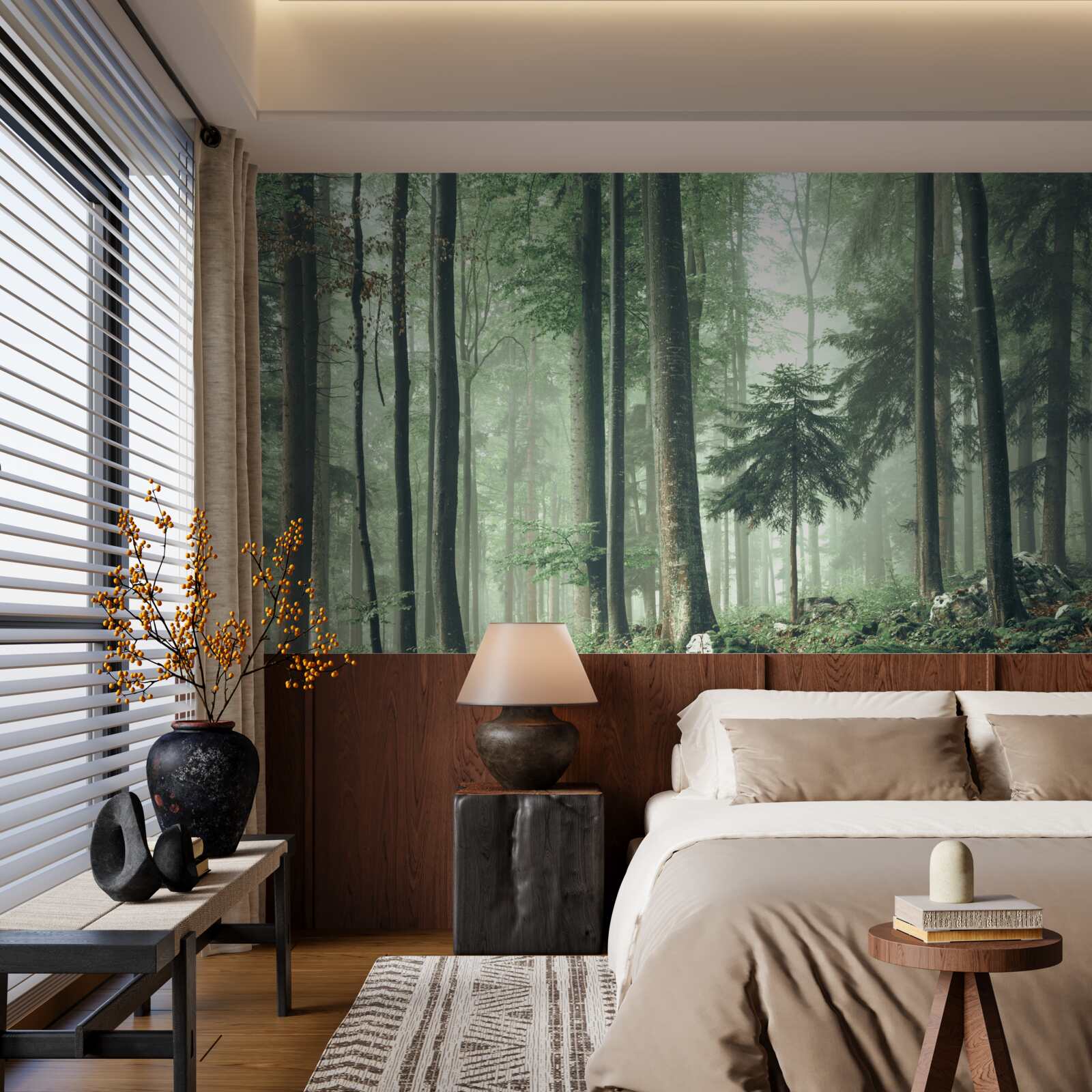 Fototapeta Svetlo cez hmlu v lese listnatých stromov