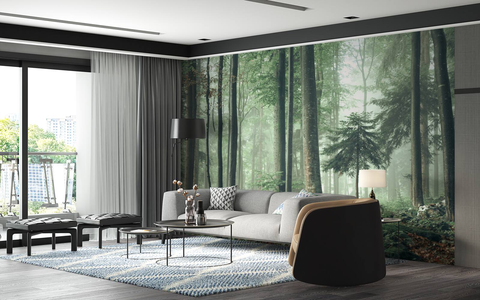 Fototapeta Svetlo cez hmlu v lese listnatých stromov