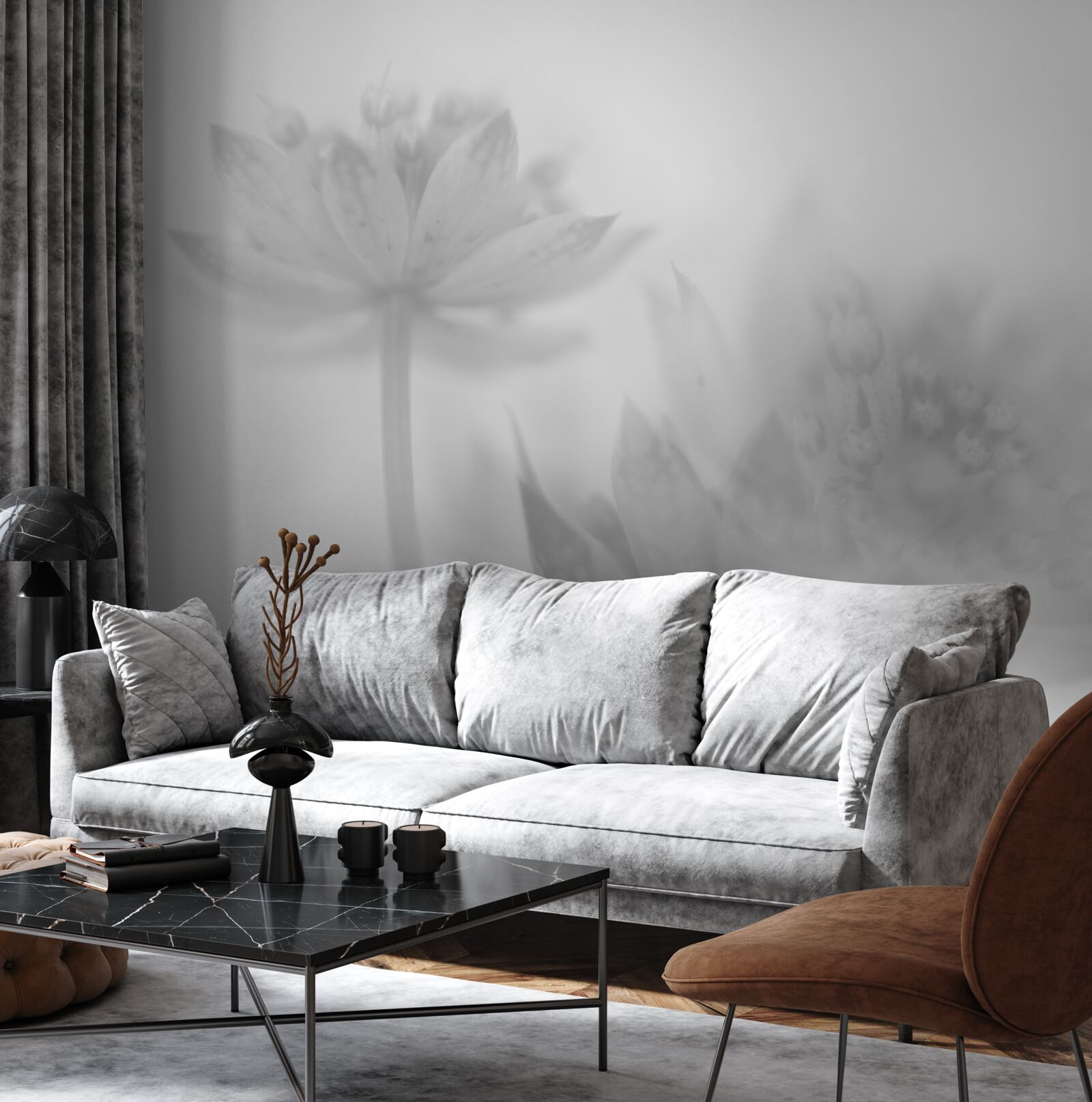 Fototapeta lotosy v odtieňoch čiernej a bielej