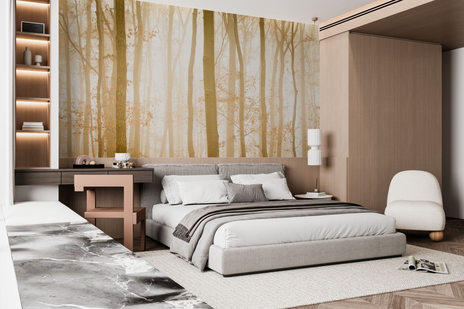 Fototapeta slnečné lúče prenikajú cez hmlu v hustom lese